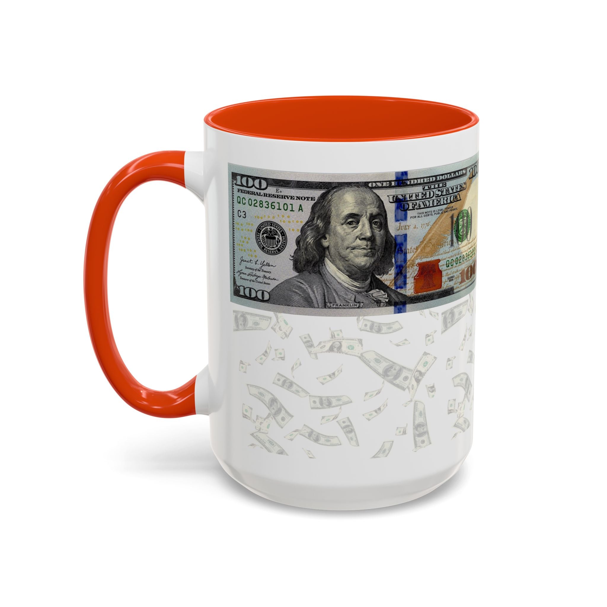 Money Pattern Coffee Mug — "Lips touch, then hands follow" 11oz/15oz