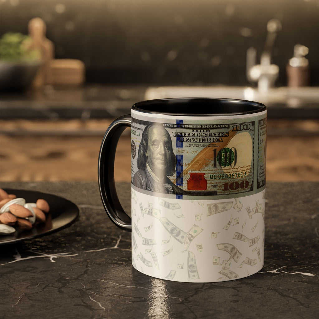 Money Pattern Coffee Mug — "Lips touch, then hands follow" 11oz/15oz