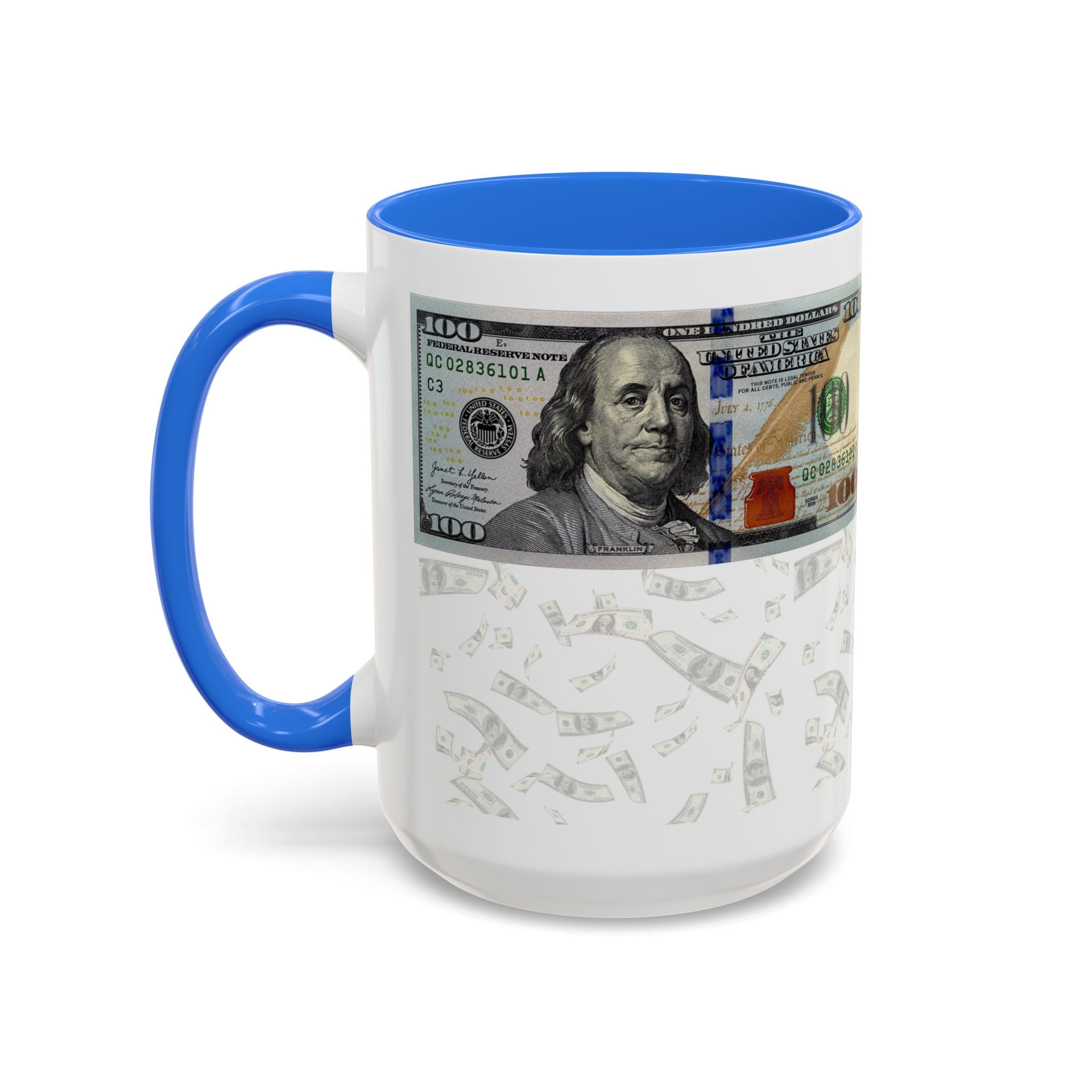 Money Pattern Coffee Mug — "Lips touch, then hands follow" 11oz/15oz