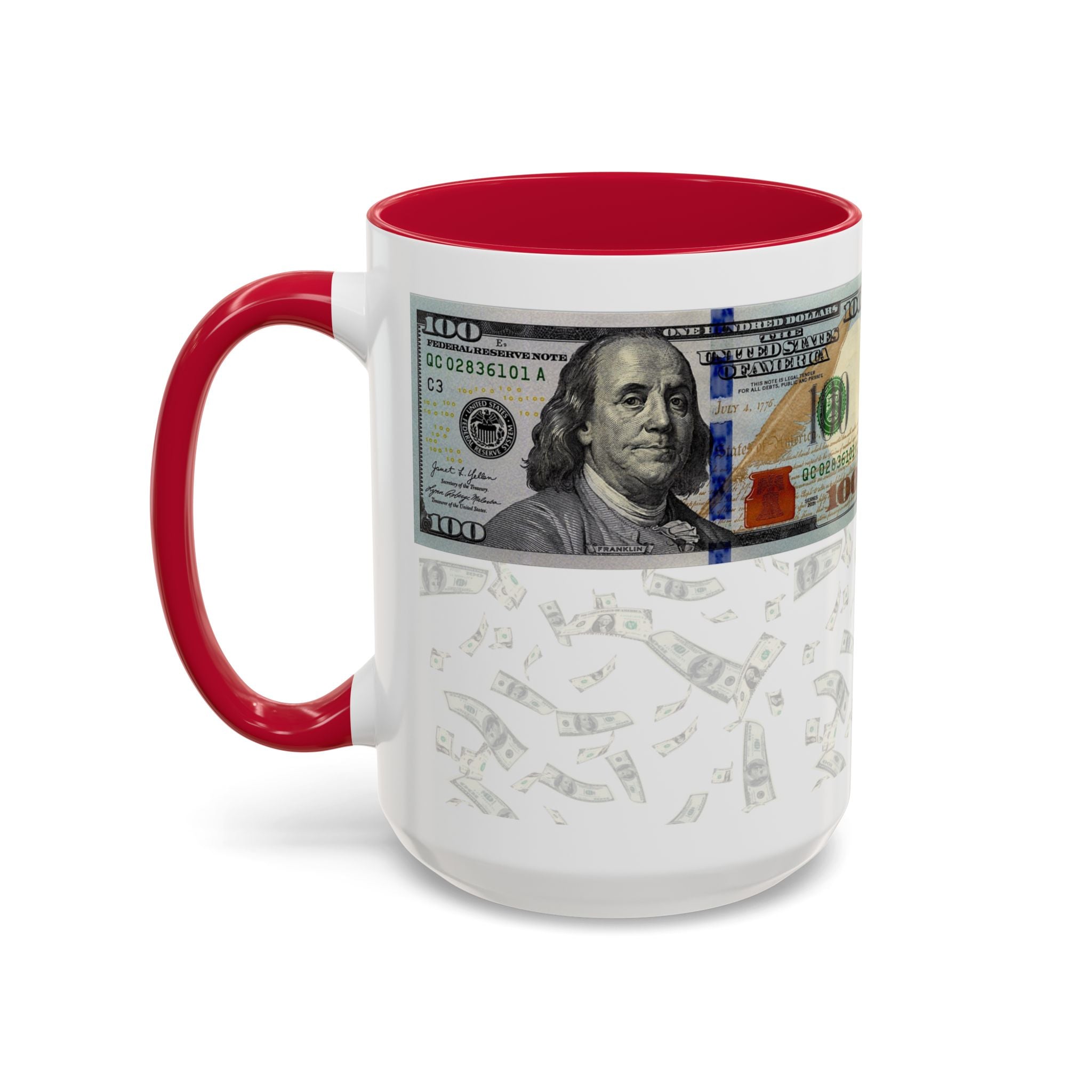 Money Pattern Coffee Mug — "Lips touch, then hands follow" 11oz/15oz