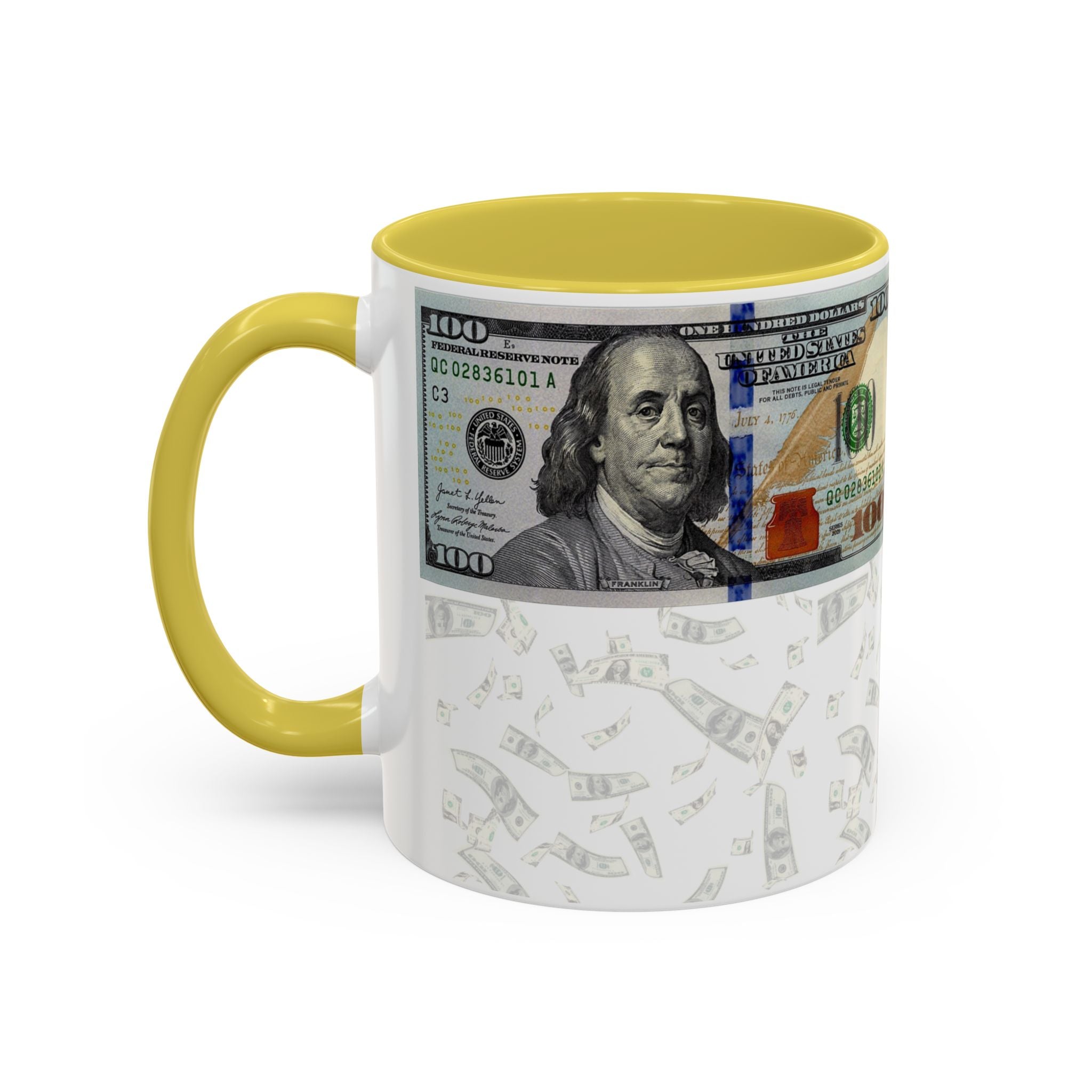 Money Pattern Coffee Mug — "Lips touch, then hands follow" 11oz/15oz