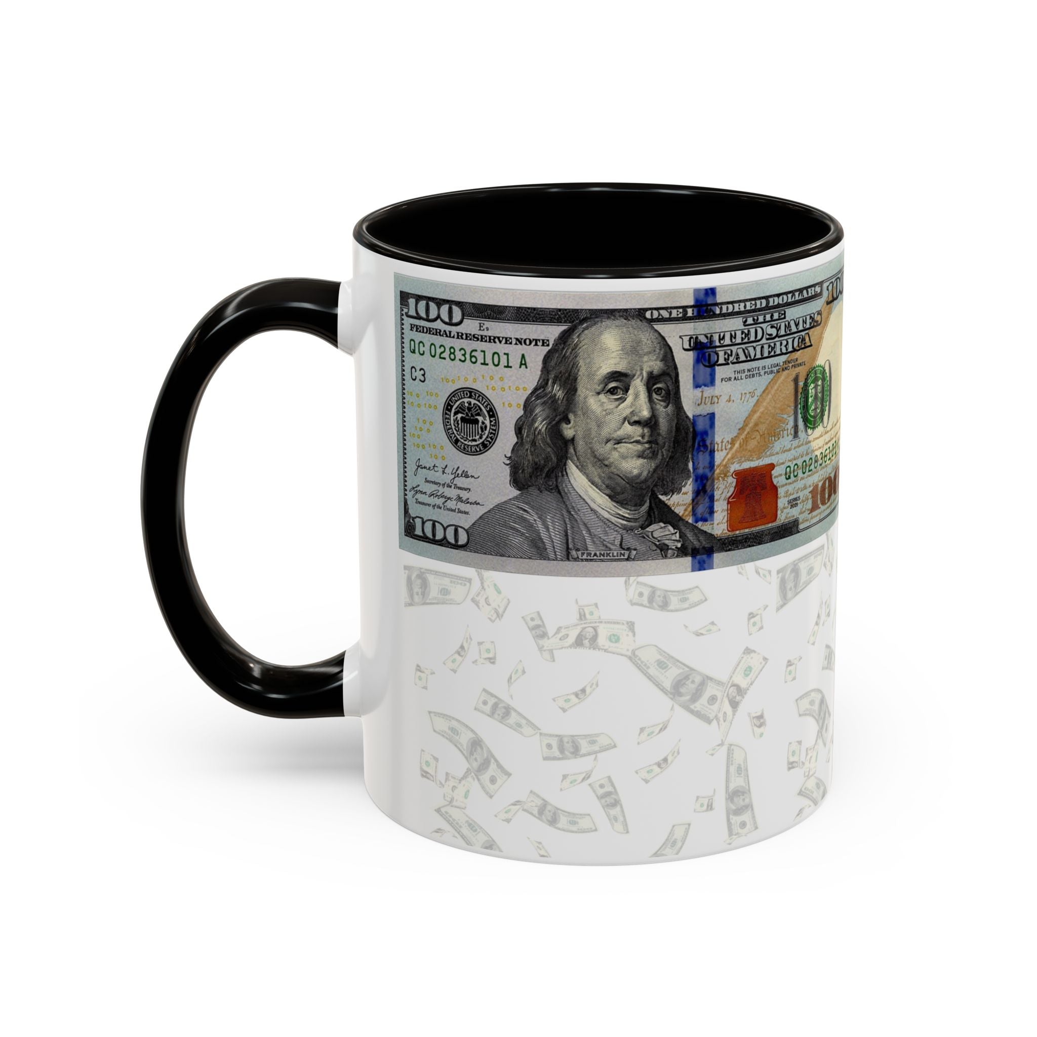 Money Pattern Coffee Mug — "Lips touch, then hands follow" 11oz/15oz