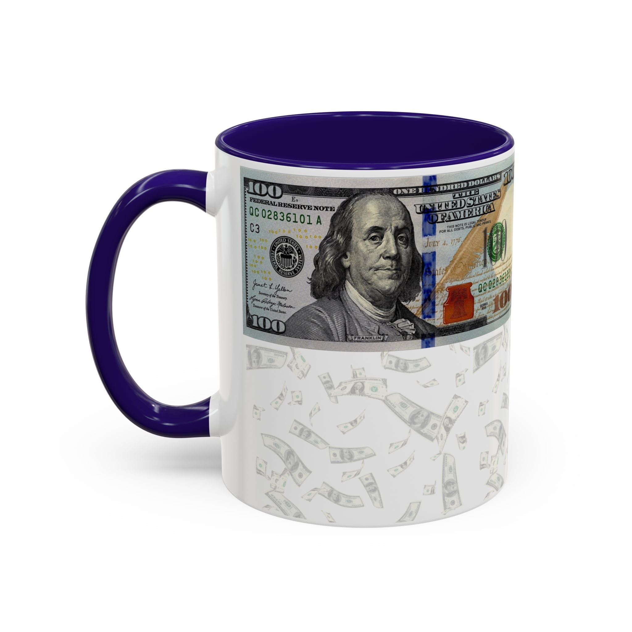 Money Pattern Coffee Mug — "Lips touch, then hands follow" 11oz/15oz