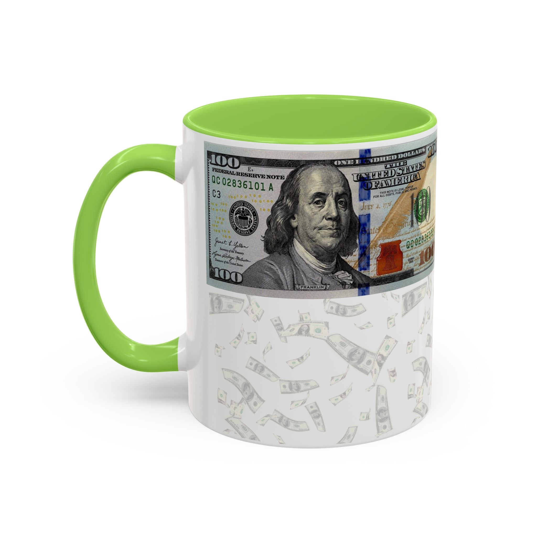 Money Pattern Coffee Mug — "Lips touch, then hands follow" 11oz/15oz