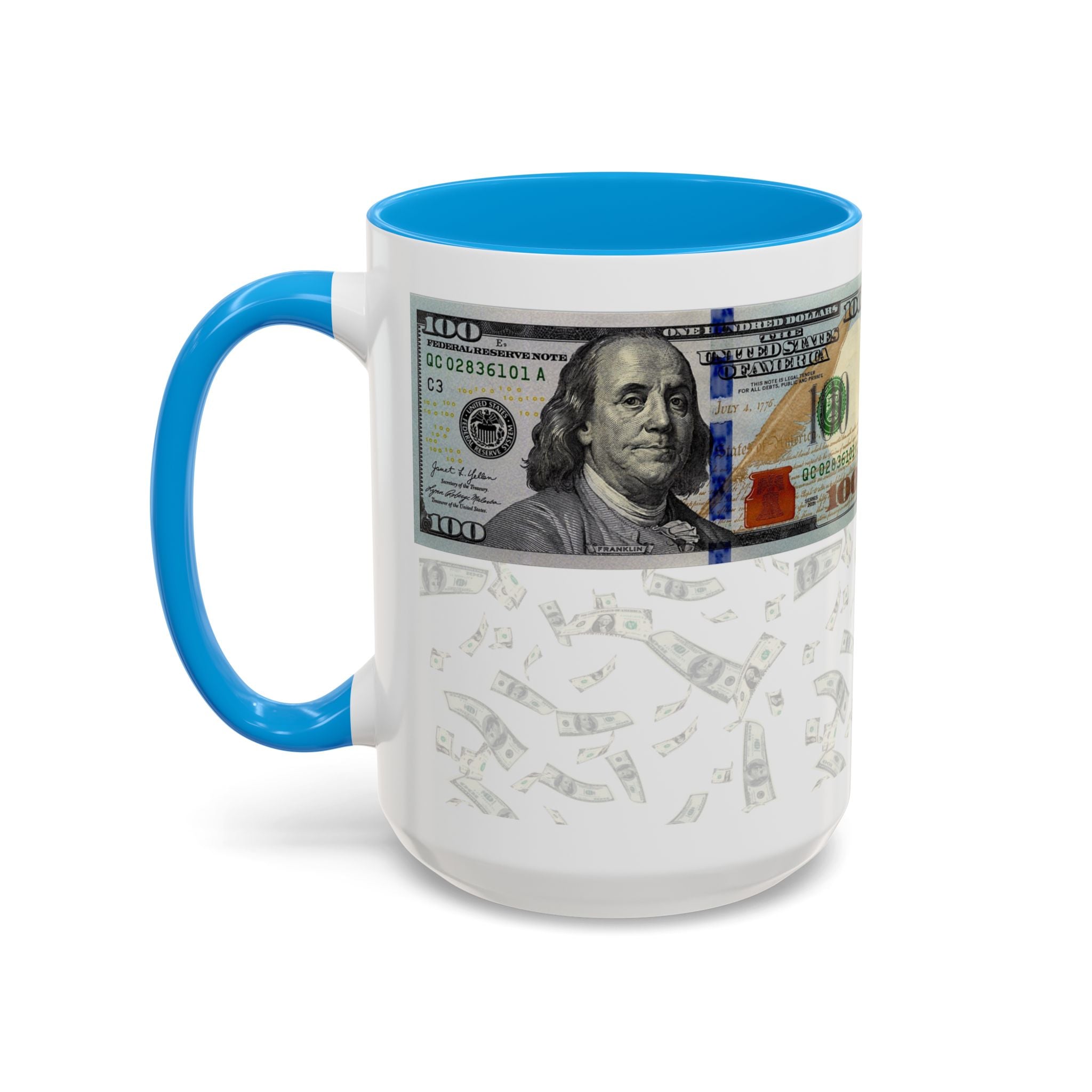 Money Pattern Coffee Mug — "Lips touch, then hands follow" 11oz/15oz