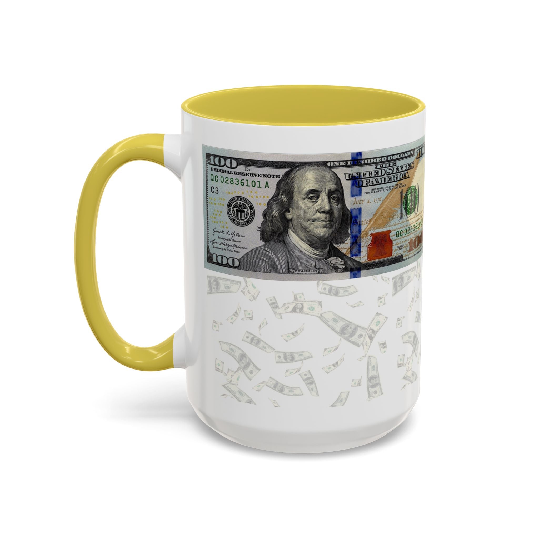 Money Pattern Coffee Mug — "Lips touch, then hands follow" 11oz/15oz